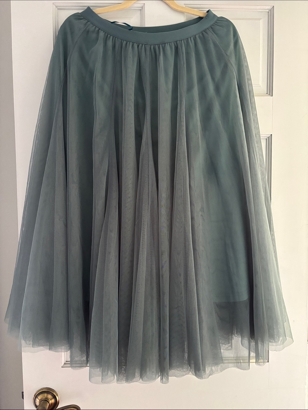 Women's Sage Green Tulle A-Line Midi Skirt